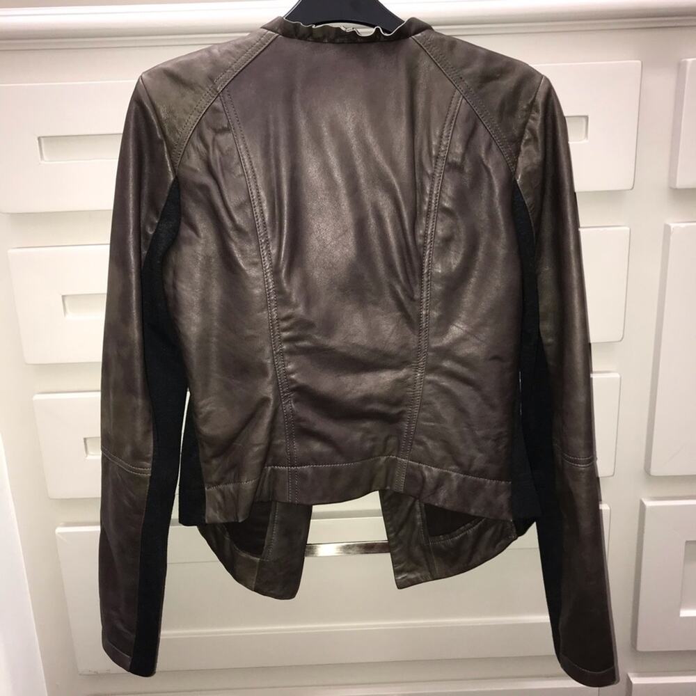 HINGE Ruffle Neck Leather Jacket Small - Picture 5 of 8